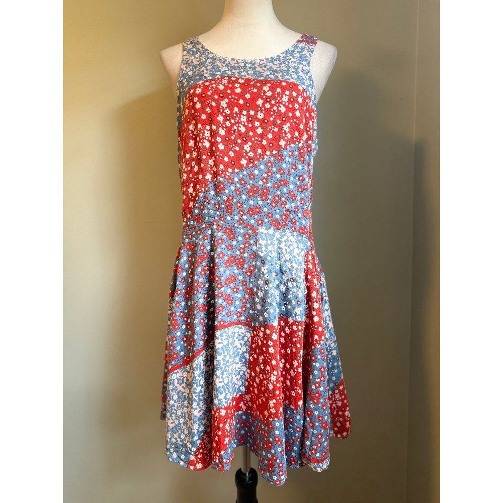 Blue red fall boho cottage core patchwork mini dress just fab‎ whimsi large